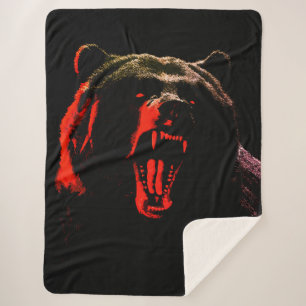 Dark Wild Bear Portrait in Dramatic Lighting Sherpa Blanket
