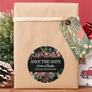 Dark Wild Flowers Save The Date Classic Round Sticker