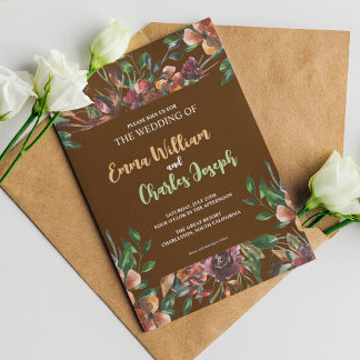 Dark Wild Flowers Wedding Theme Invitation