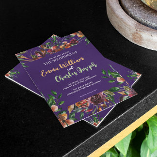 Dark Wild Flowers Wedding Theme Invitation