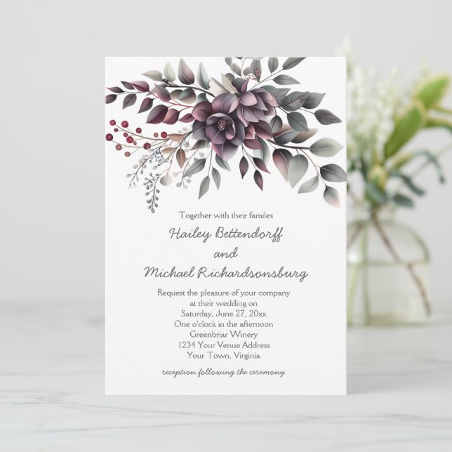 Dark Wine, Dusty Lavender, Dusty Purple, Sage | Invitation (Standing Front)