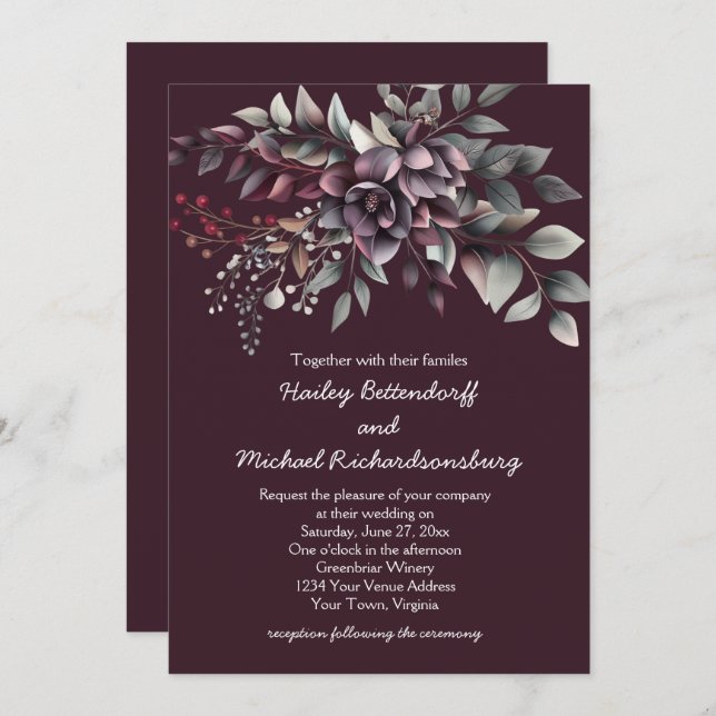 Dark Wine, Dusty Lavender, Dusty Purple, Sage | Invitation (Front/Back)