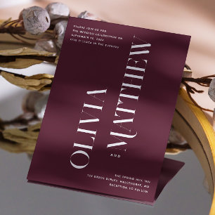 Dark Wine Minimalist Typography Wedding. Photo QR Invitation