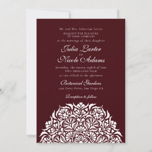 Dark Wine Red Brown Whimsical Floral Style Wedding Invitation
