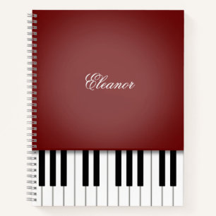 Dark Wine Red Piano Music Keyboard Custom Notebook