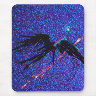 Dark winged figure flying across the space mouse pad