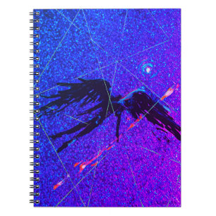 Dark winged figure flying across the space notebook