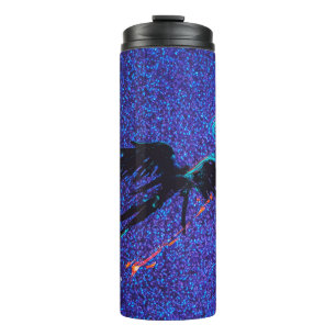 Dark winged figure flying across the space thermal tumbler