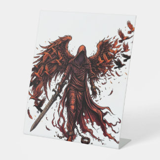 Dark Winged Reaper Rising Gothic Fantasy Pedestal Sign