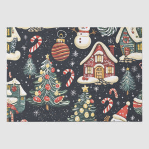 Dark Winter Cottages Red Snowman Candy Christmas Tissue Paper