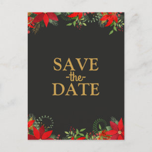 Dark Winter Wedding Poinsettia Holiday Save Date Announcement Postcard