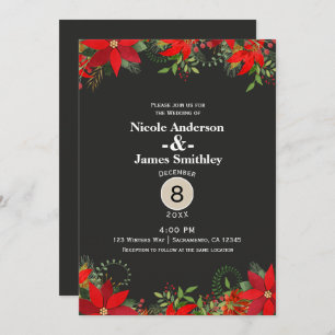 Dark Winter Wedding Red Poinsettia Floral Holiday Invitation