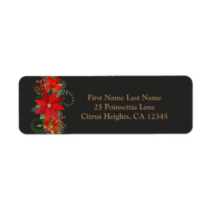 Dark Winter Wedding Red Poinsettia Holiday Party Return Address Label