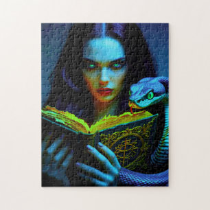 Dark Witch with snake and Spell book Jigsaw Puzzle