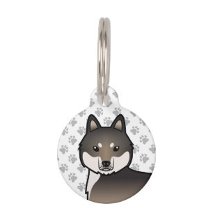 Dark Wolf Grey Siberian Husky Cartoon Dog Head Pet Tag