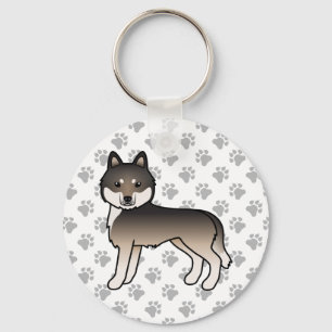 Dark Wolf Grey Siberian Husky Cartoon Dog & Paws Key Ring