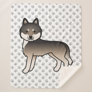 Dark Wolf Grey Siberian Husky Cute Cartoon Dog Sherpa Blanket