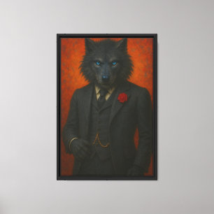 Dark Wolf in Black Suit Art Canvas Print