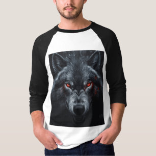 Dark Wolf with Glowing Red Eyes Gothic Wildlife T-Shirt