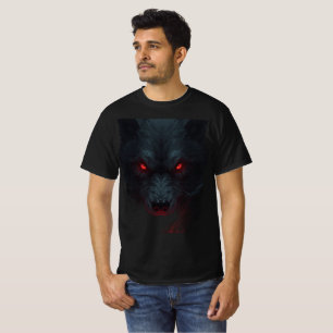Dark Wolf with Glowing Red Eyes Gothic Wildlife T-Shirt
