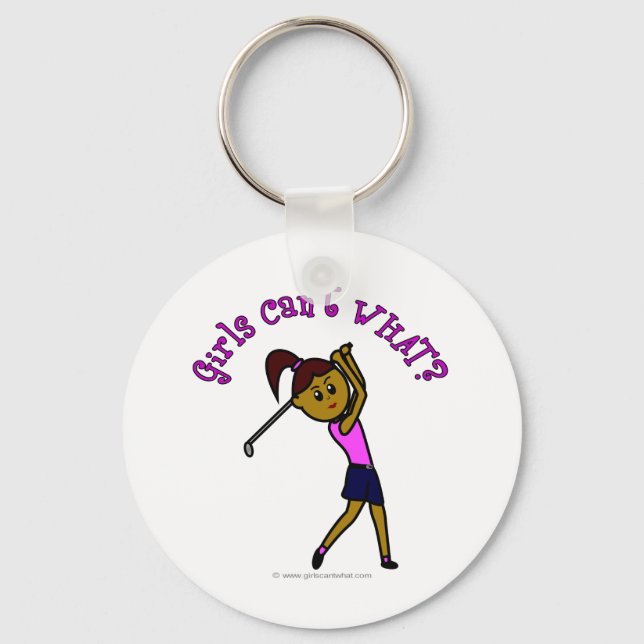 Dark Woman Golfer Key Ring (Front)