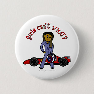 Dark Woman Race Car Driver 6 Cm Round Badge