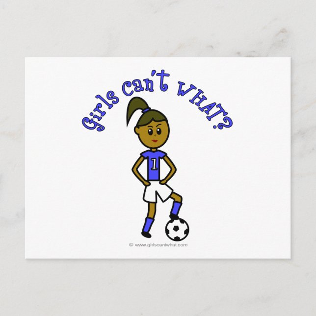Dark Womens Soccer in Blue Uniform Postcard (Front)