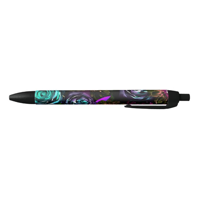Dark Wonderland Bold Glamour Floral Flowers Blue Ink Pen (Bottom)