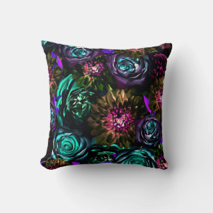 Dark Wonderland Bold Glamour Floral Flowers Cushion
