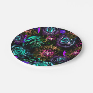 Dark Wonderland Bold Glamour Floral Flowers Party Paper Plate