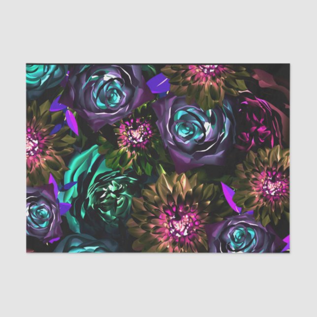 Dark Wonderland Bold Glamour Floral Flowers Party Tissue Paper (Front)