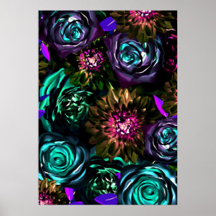 Dark Wonderland Bold Glamour Floral Flowers Poster