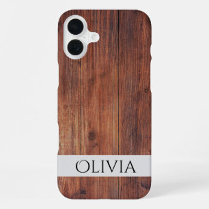 dark wood and modern personalised iPhone 16 plus case