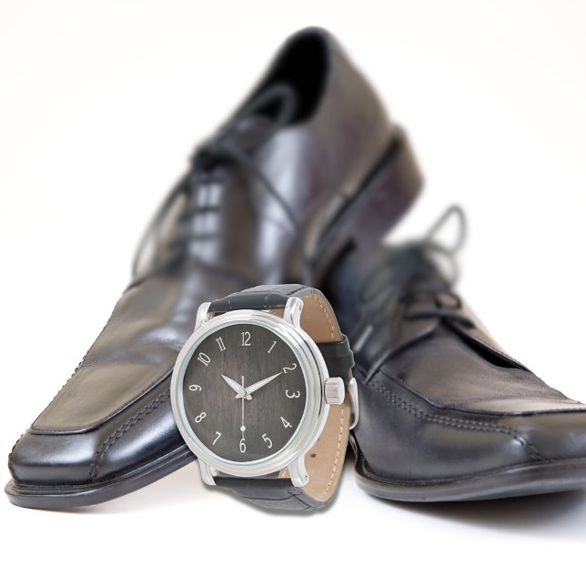 Dark Wood Black Leather Strap Watch (Creator Uploaded)