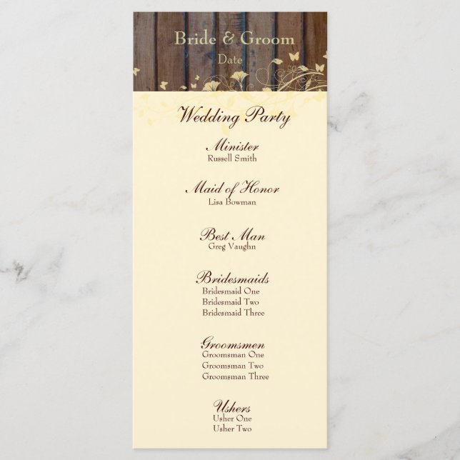 Dark Wood Cream Floral Leaves Wedding Program (Front)