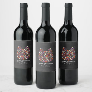 dark wood cute dog cat Halloween party invitations Wine Label
