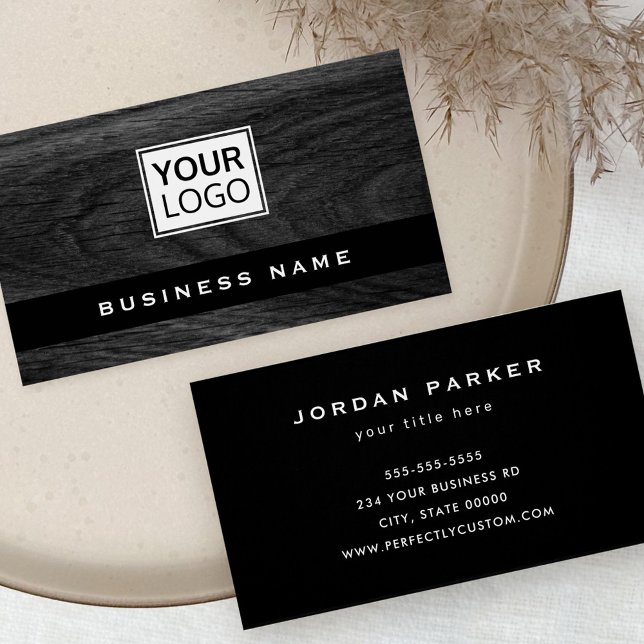 Dark wood grain custom logo business card (Creator Uploaded)