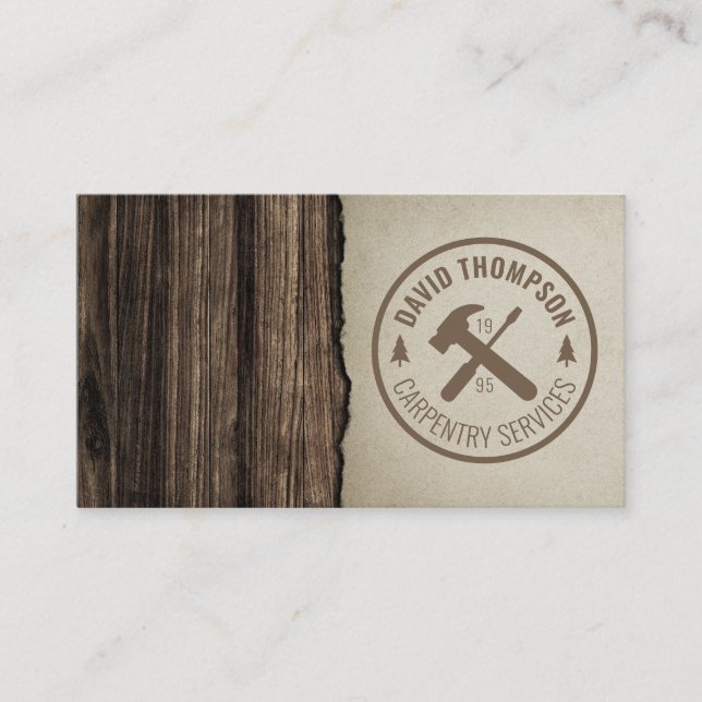 Dark Wood Grain Minimalist Professional Business Card (Front)