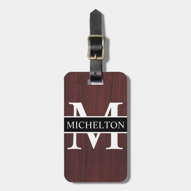 Dark Wood Grain Personalised Luggage Tag (Front Vertical)