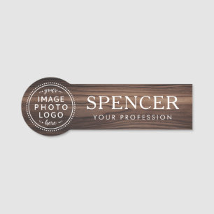 Dark wood look name title custom logo name tag