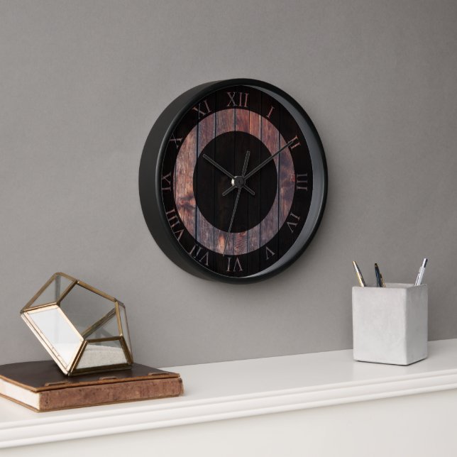 Dark Wood Look Roman Numerals Beautiful Clock (Office)