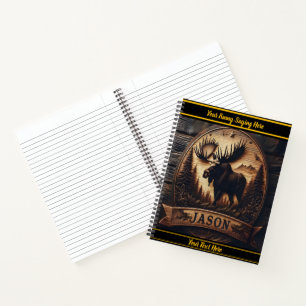 Dark wood moose carving notebook