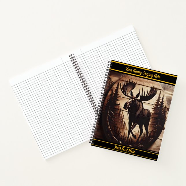 Dark wood moose on rustic backdrop notebook (Inside)