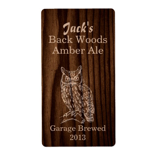 Dark Wood & Owl Home Brew Beer Label (Front)