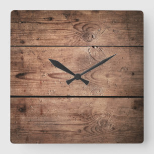 Dark Wood Planks Square Wall Clock
