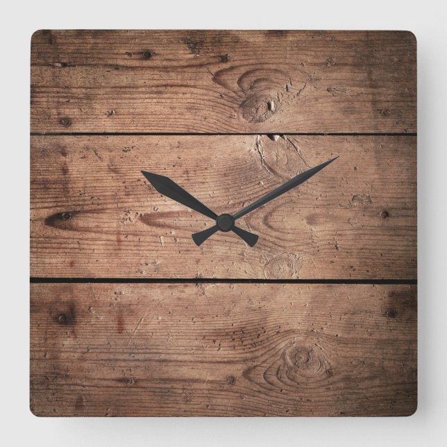 Dark Wood Planks Square Wall Clock (Front)