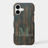 Dark Wood Rustic Cool Monogram Initial Name
