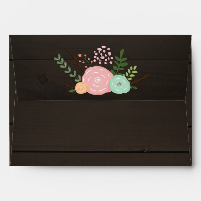 Dark Wood & Rustic Floral & Lights Envelopes (Back (Top Flap))