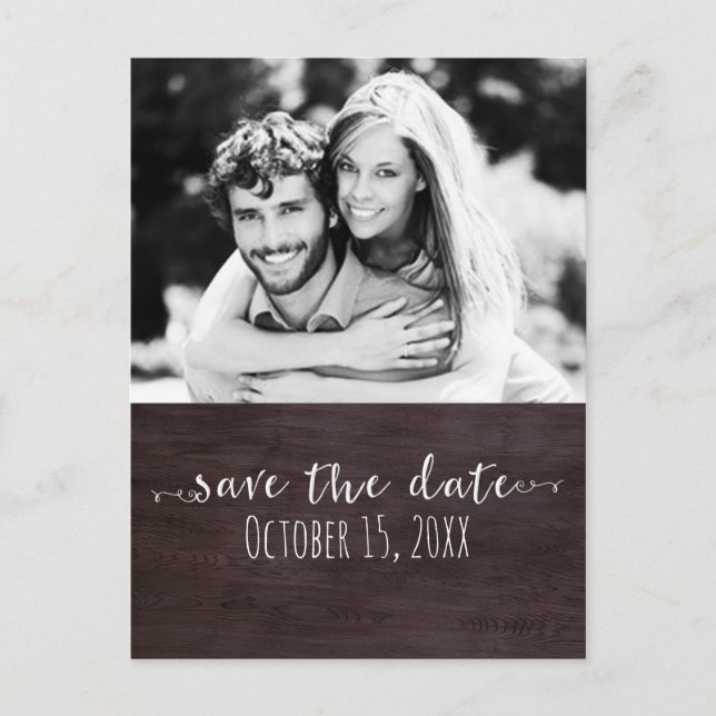 Dark Wood SAVE THE DATE Rustic Wedding Photo Announcement Postcard (Front)