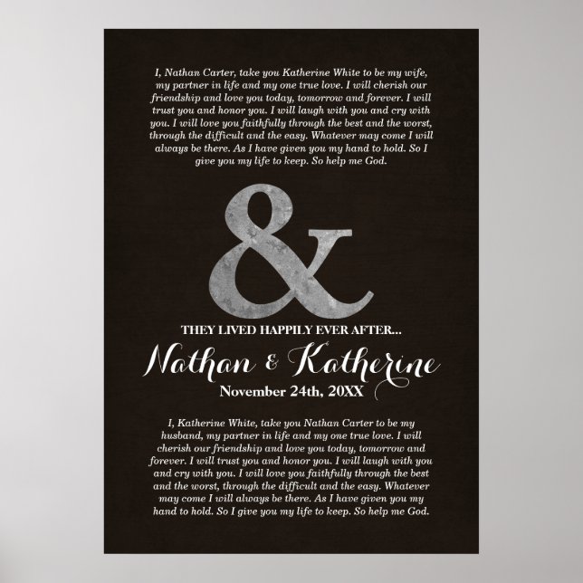 Dark Wood & Silver Wedding Vows Happily Ever After Poster (Front)